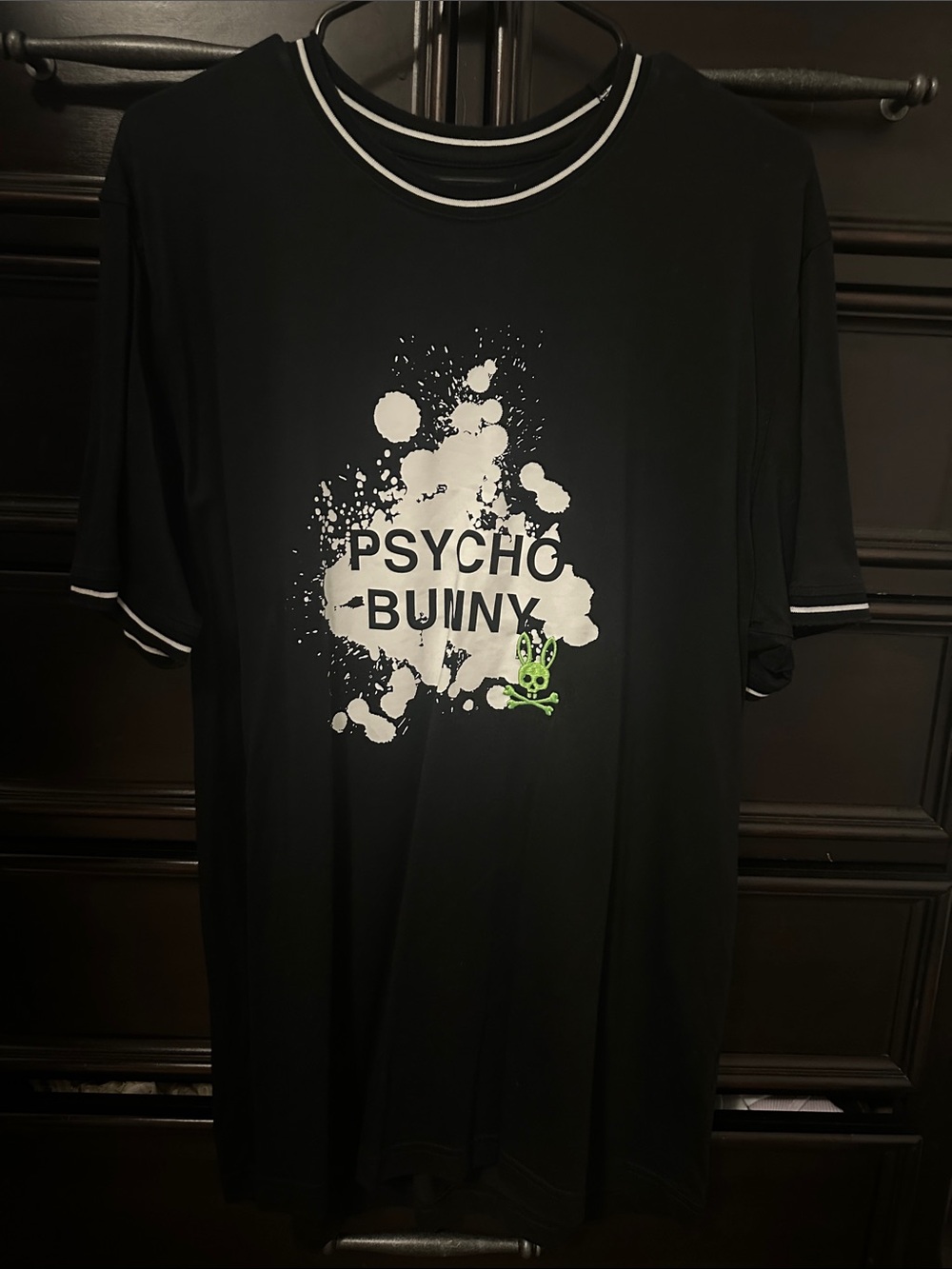 Psycho Bunny Black Short-Sleeve Tee with White Splash and Green Logo NWOT